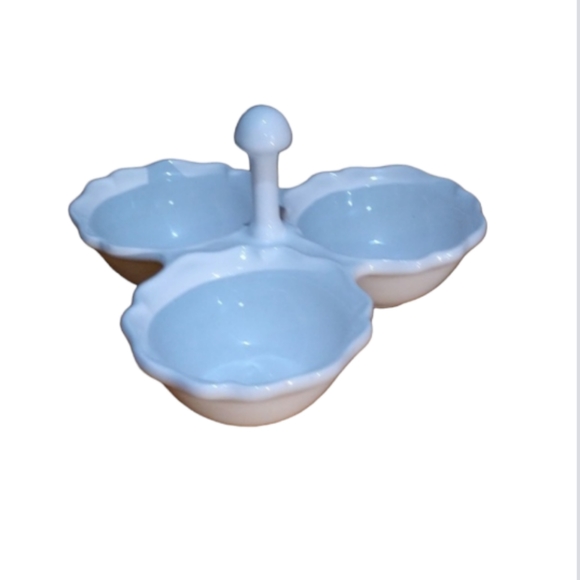 Portugal Pottery 3 Part Service Dish Service Tray white like new - Picture 1 of 15